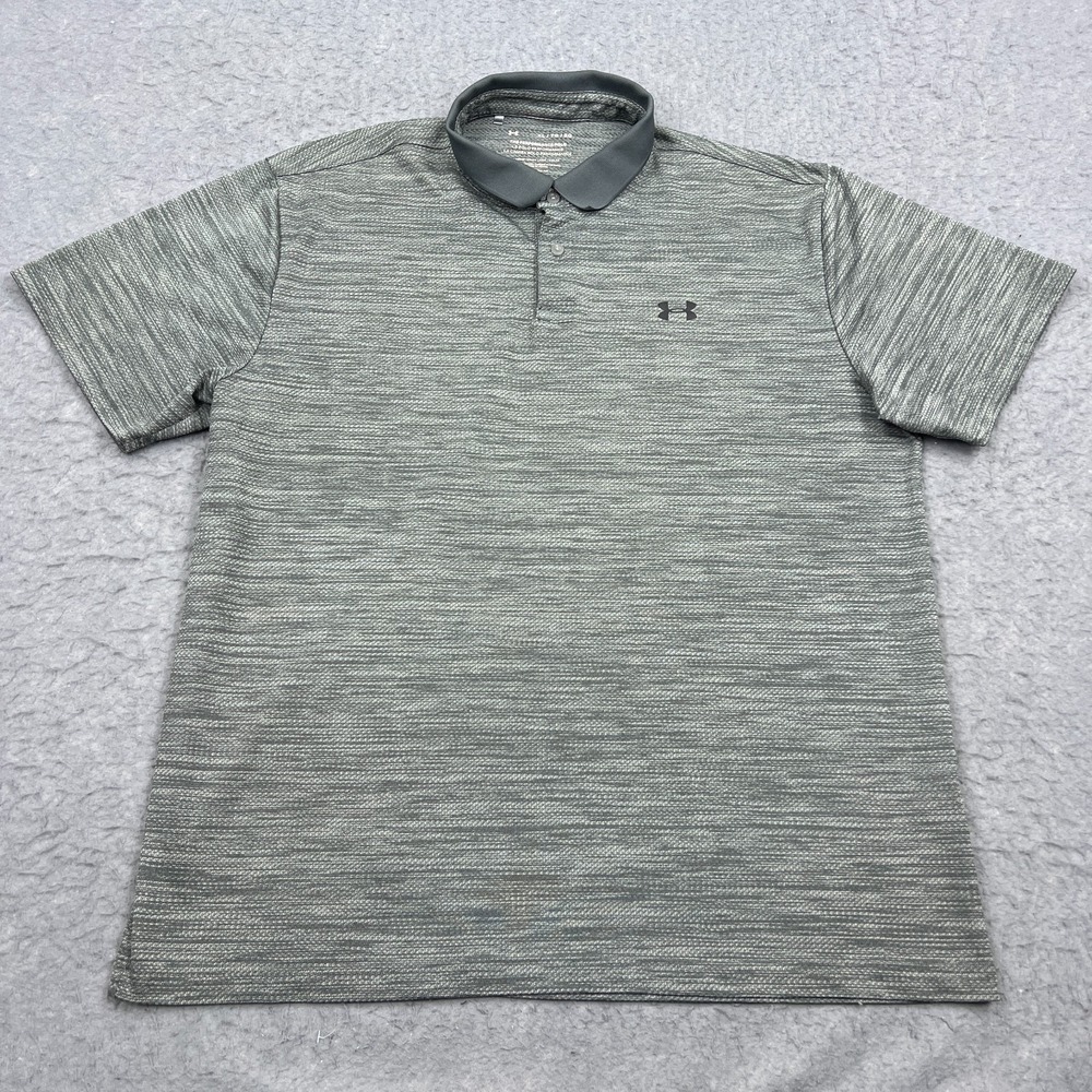 Under Armour Performance Polo Shirt Men's XL Gray Woven Textured Loose Golf Logo